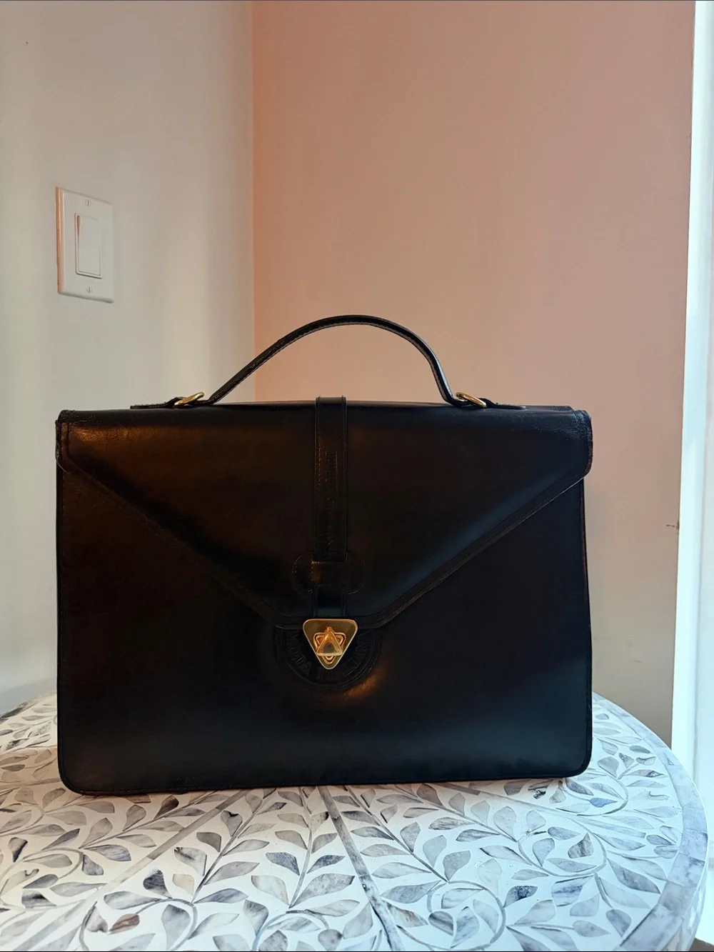 Black Leather Men's Briefcase with Top Handle